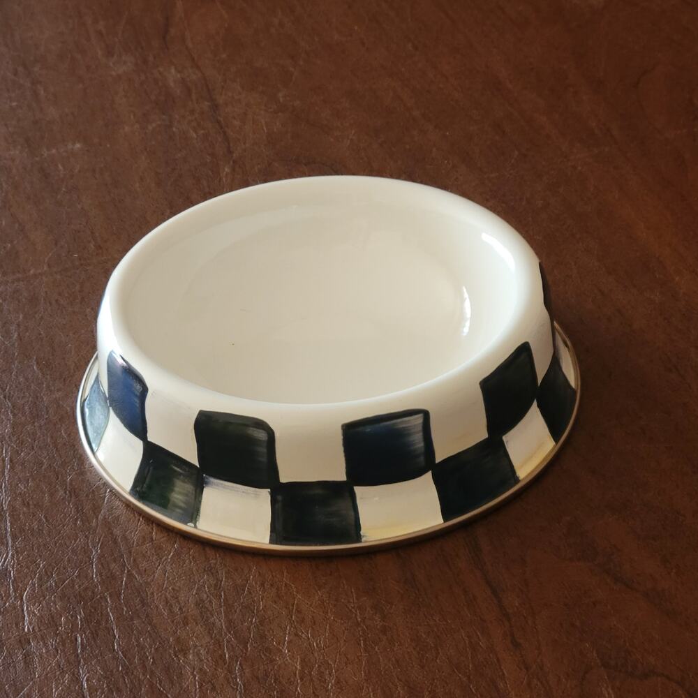 MacKenzie-Childs COURTLY CHECK Enamel Cat/Dog Pet Dish Bowl 6.5” D New with tags